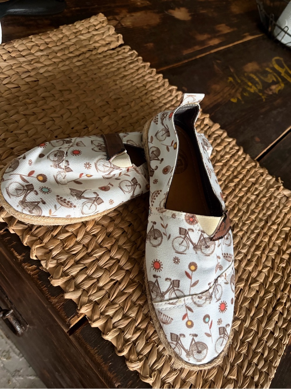 Tags Espadrille Slip on Shoes in with Bicycle Print Artisan Made